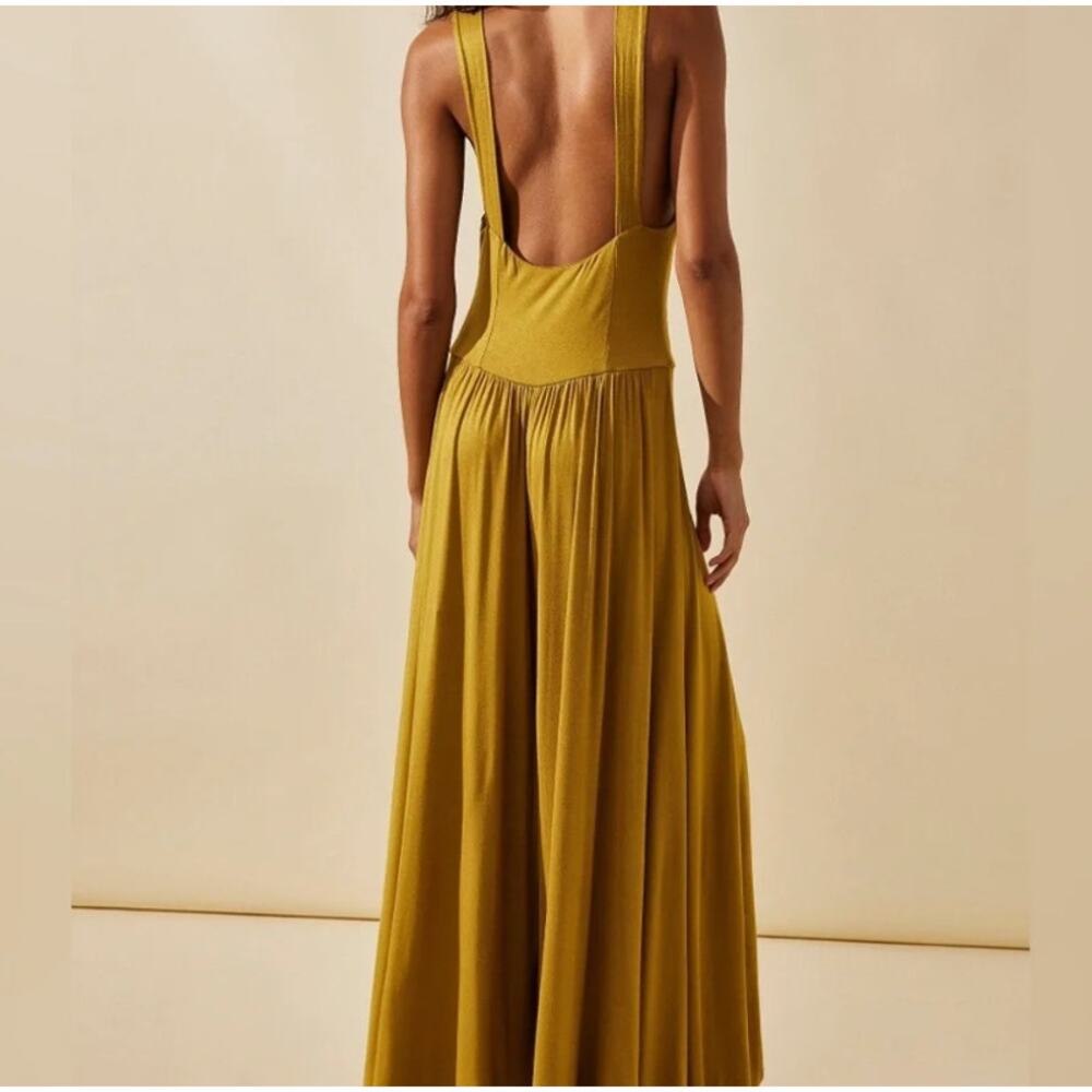 Free People Beach Harlow Gold One Piece Boho Wide Leg Jumpsuit NWT Size S - Picture 7 of 7
